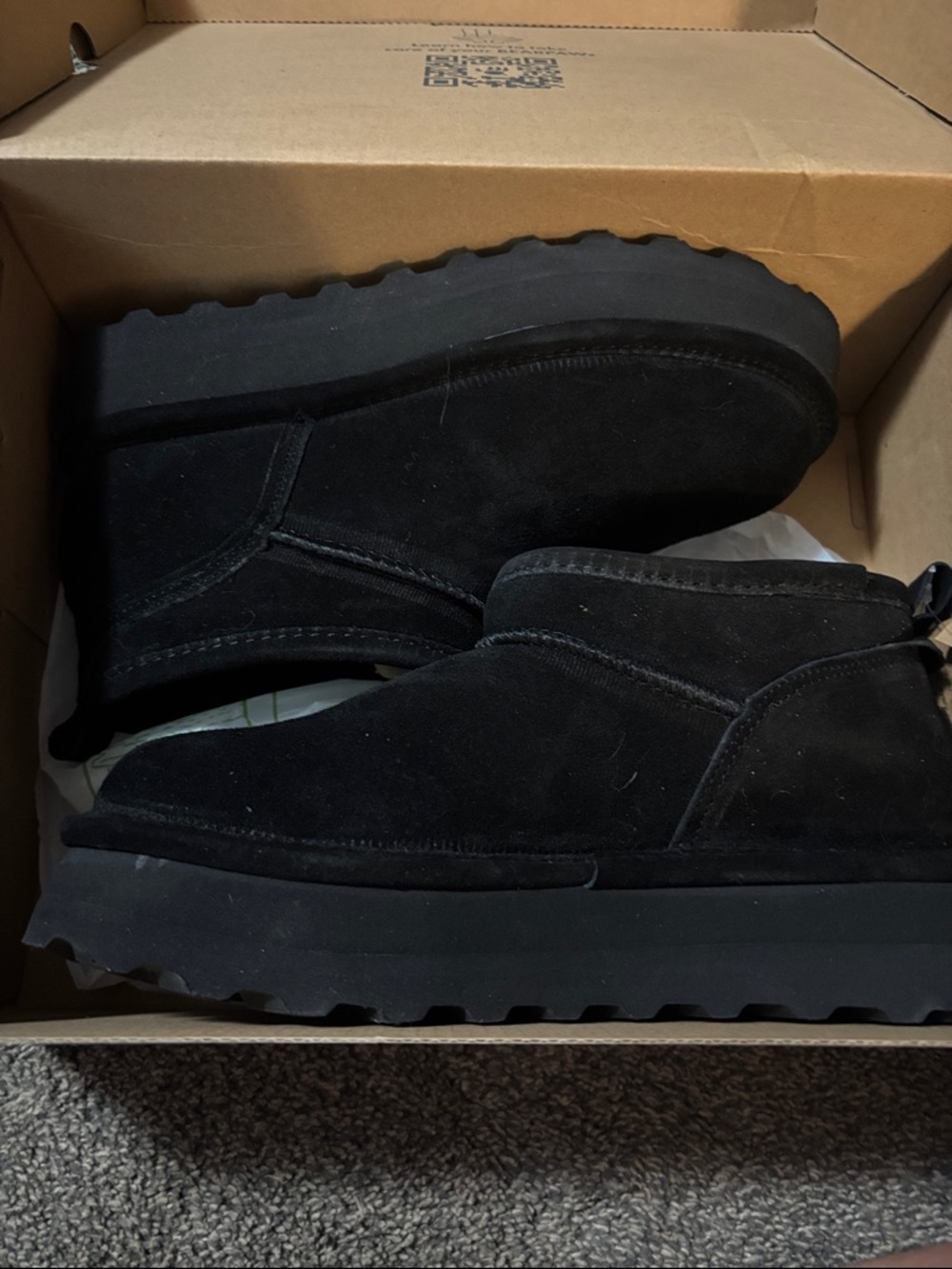 BearPaw Black Suede Ankle Booties with Rugged Sole
